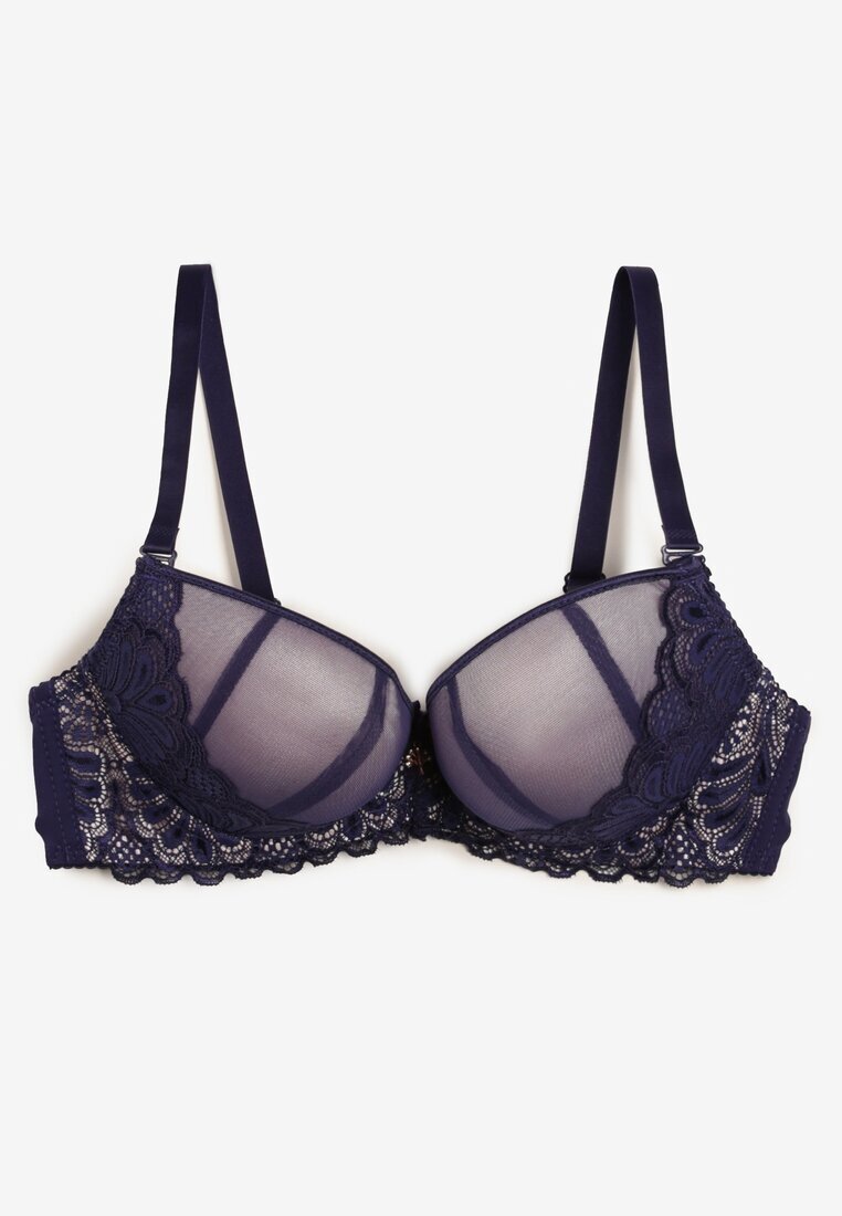 Sutien Bleumarin-roz din dantelă Push Up Bliffa
