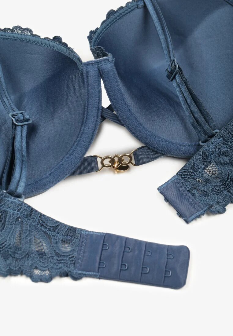  Sutien bleumarin Tip Push Up cu Dantelă și Bretele Duble Reglabile Emavina