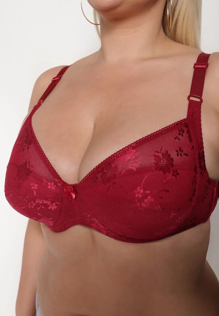  Sutien Bordeaux din Dantelă Full Cup cu Bretele Reglabile Dimela