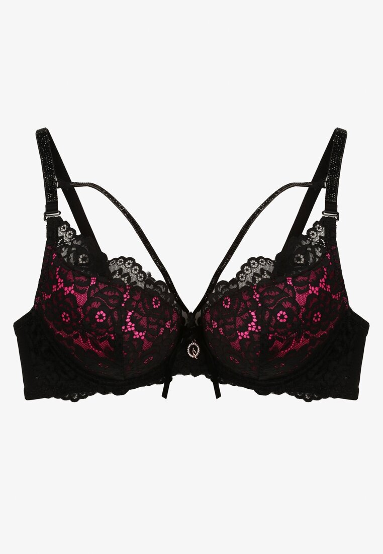  Sutien din dantelă Negru-Fuchsia cu Cirkonii și Efect Push-Up Ivantia