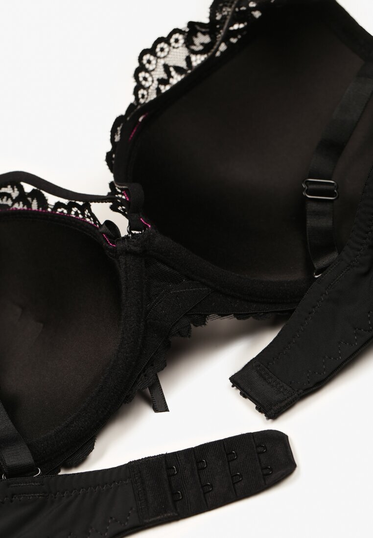  Sutien din dantelă Negru-Fuchsia cu Cirkonii și Efect Push-Up Ivantia