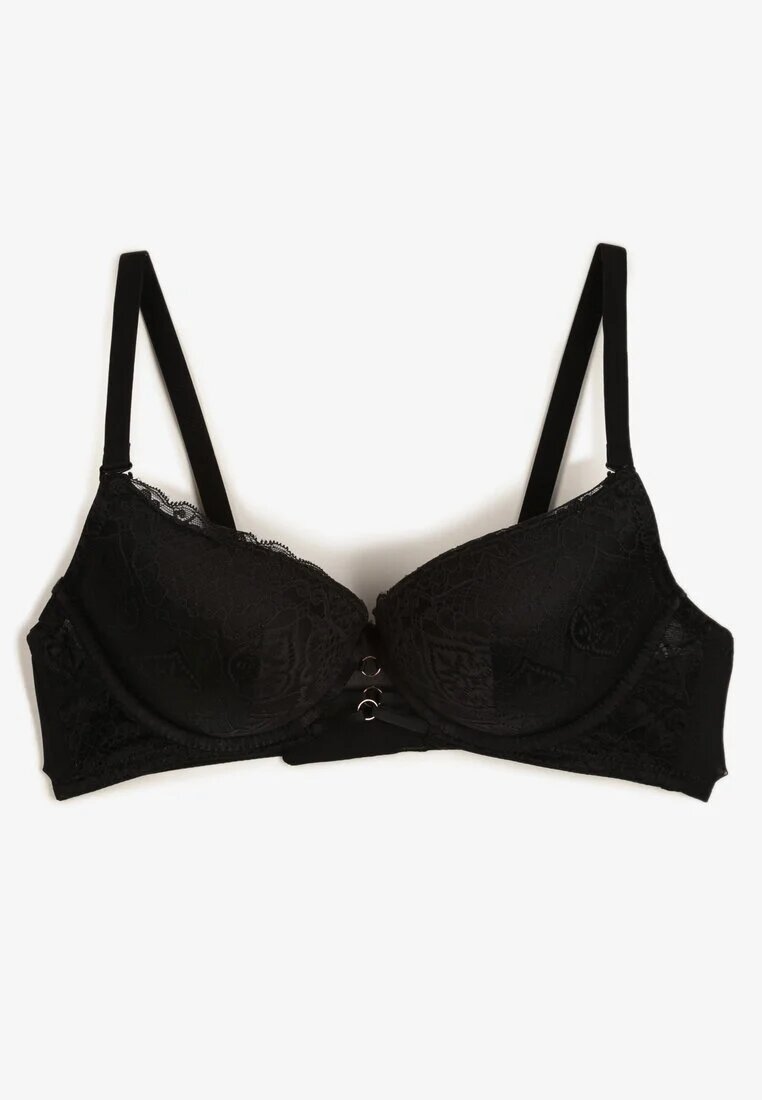  Sutien Elegant Negru Cupă C cu Dantelă și Închidere cu agățătoare Mairiel