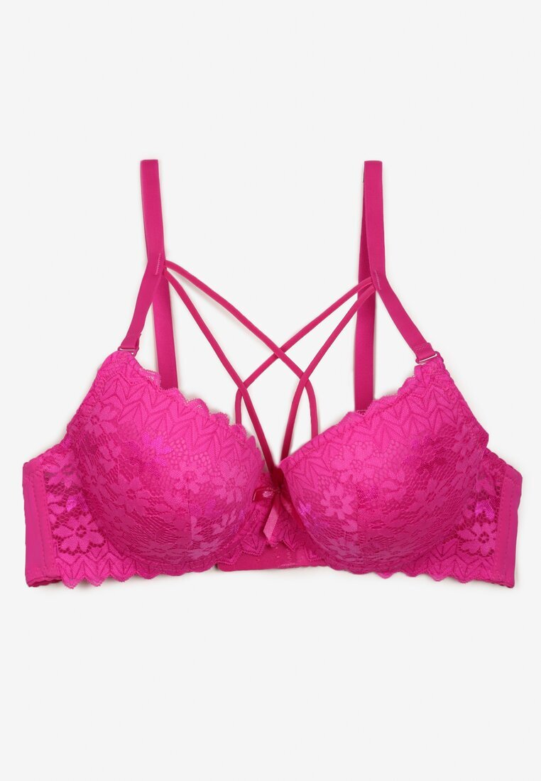  Sutien Fucsia din Dantelă model Full Cup cu Bretele Decorative la Decolteu Gamela