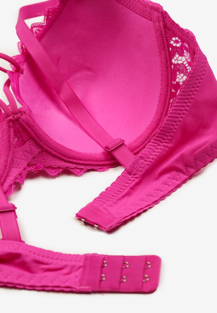  Sutien Fucsia din Dantelă model Full Cup cu Bretele Decorative la Decolteu Gamela