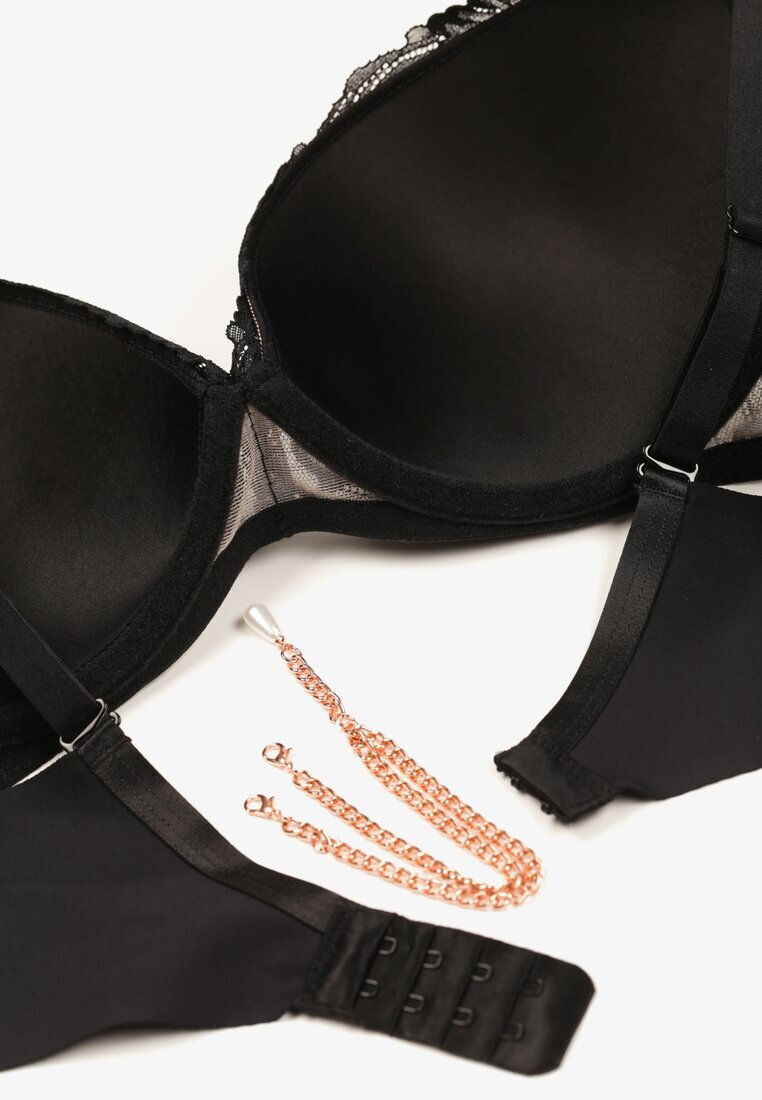  Sutien Negru-Bej Push Up Decorat cu lănțișor cu cristal Brinanna