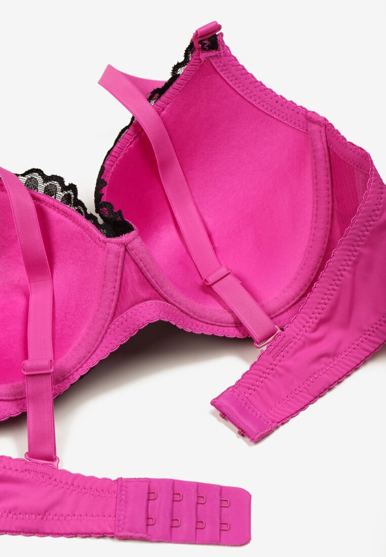  Sutien Negru-Fuchsia din Dantelă cu Motiv Floral Nelamis