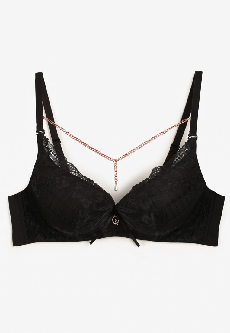  Sutien Negru Push Up Decorat cu lanț și cristal Brinanna