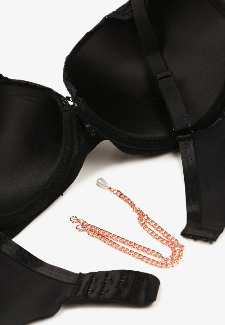  Sutien Negru Push Up Decorat cu lanț și cristal Brinanna