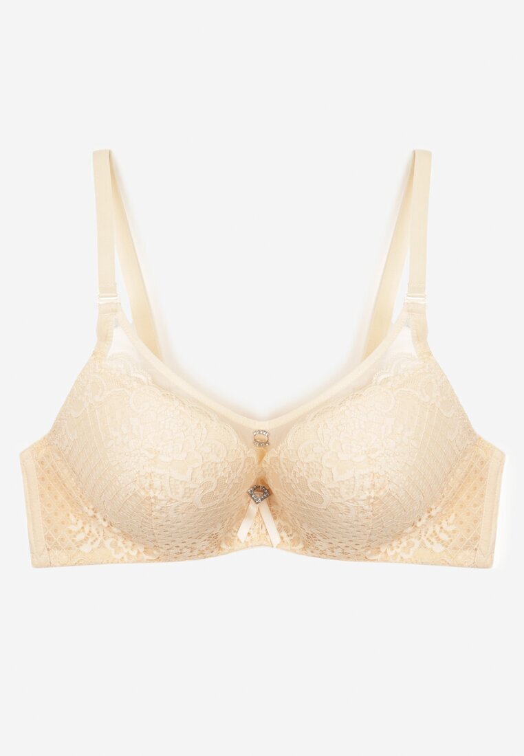  Sutien Push-Up Bej cu Dantelă Decorat cu Aplicație Metalică Arissta