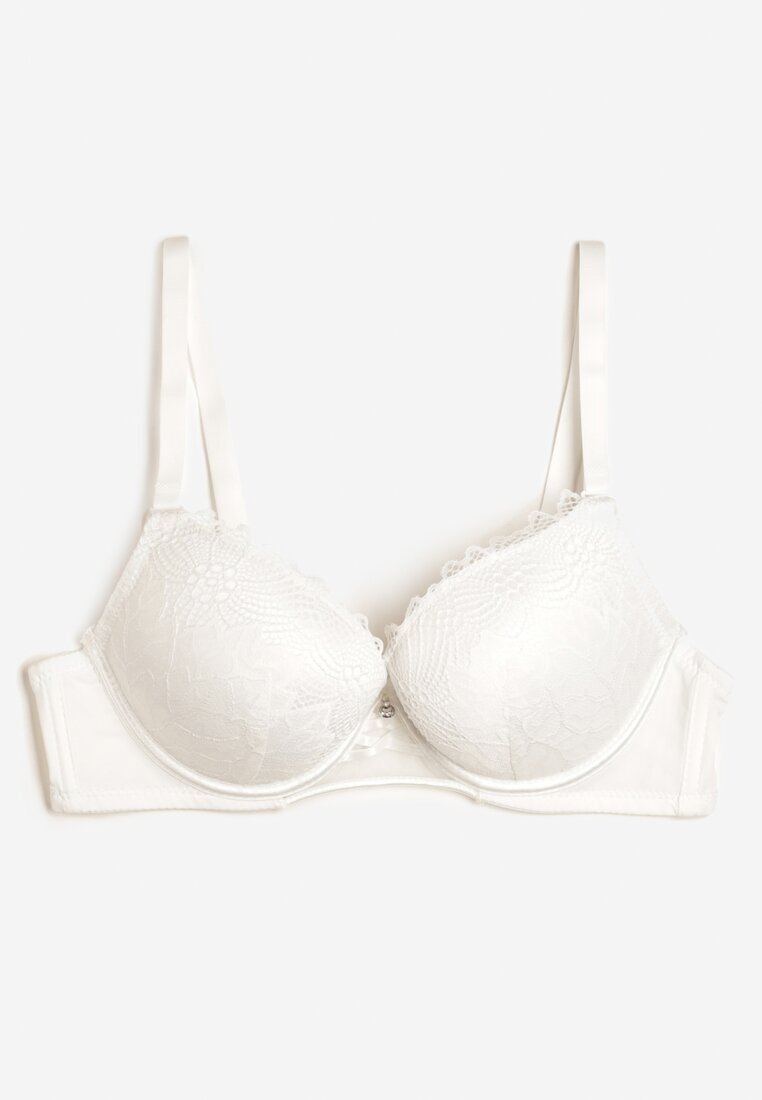  Sutien Push-up bej deschis cu dantelă decorativă și pandantiv Gialine