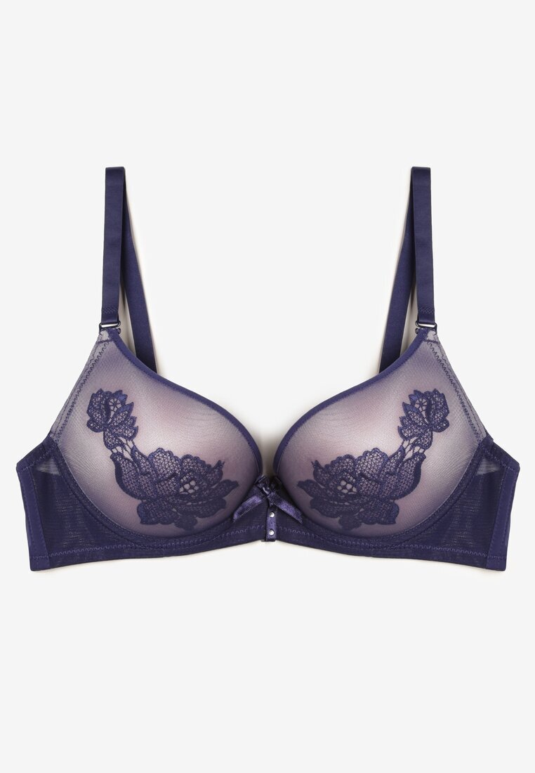  Sutien Push-up Bleumarin și Roz Decorat Cu model floral și o fundiță Amaril