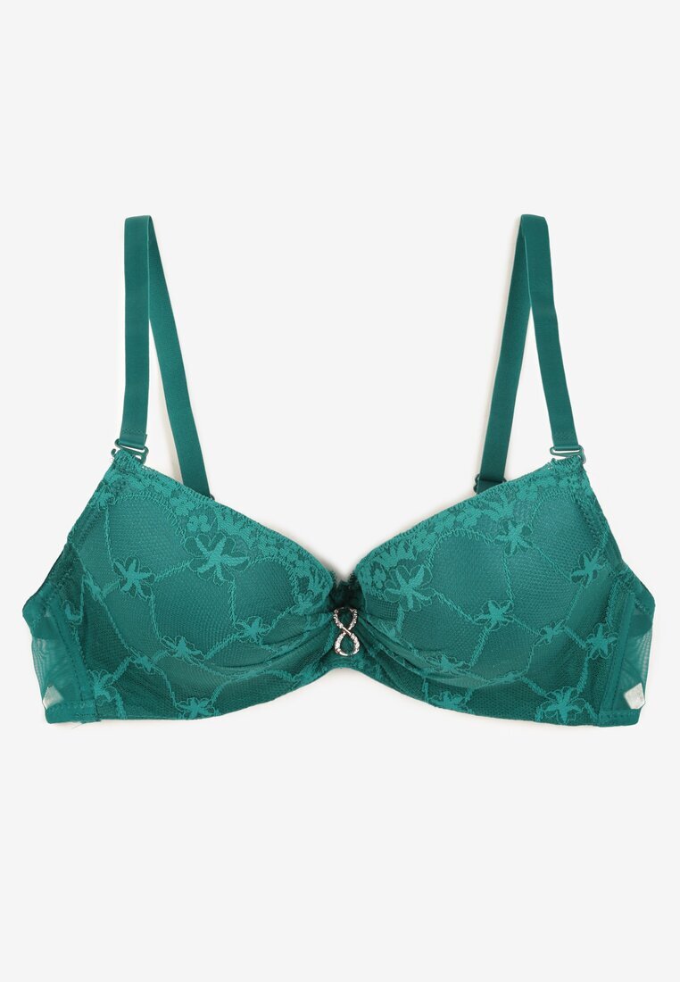  Sutien Push-up Verde închis cu Dantelă și Ornament Metalic Norirae