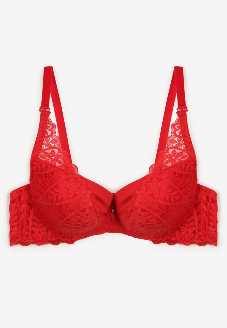  Sutien Roșu cu efect Push Up Decorat cu dantelă Ivmeria