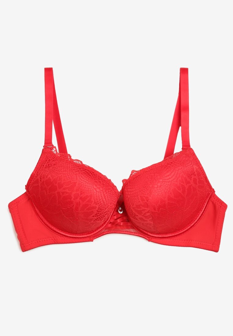  Sutien roșu Push-up cu Dantelă Decorativă și Pandantiv Gialine