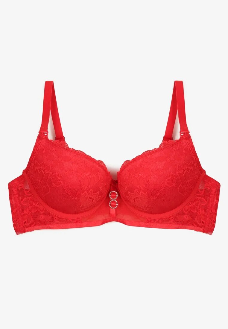  Sutien Roșu Push-up Decorat cu Dantelă Temirenna