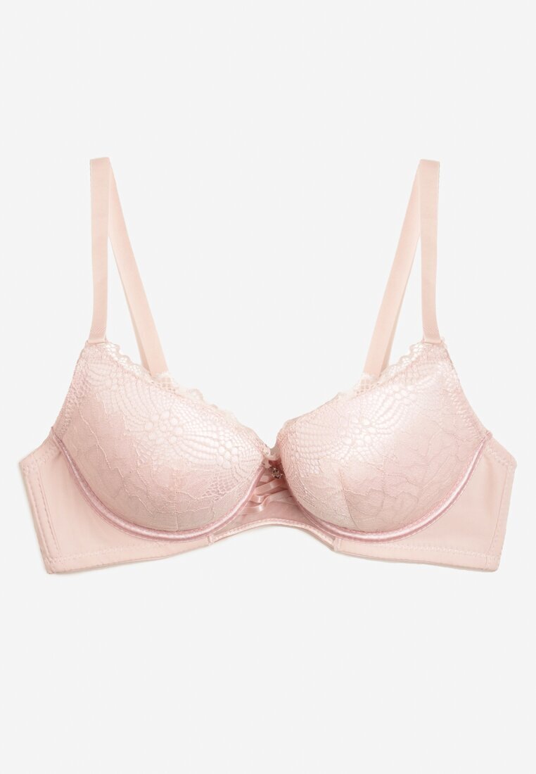  Sutien Roz Push-up cu Dantelă Decorativă și Pandantiv Gialine