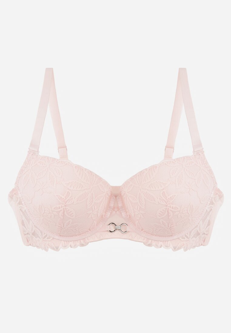  Sutien Roz Push-up Decorat cu dantelă cu bretele detașabile și reglabile