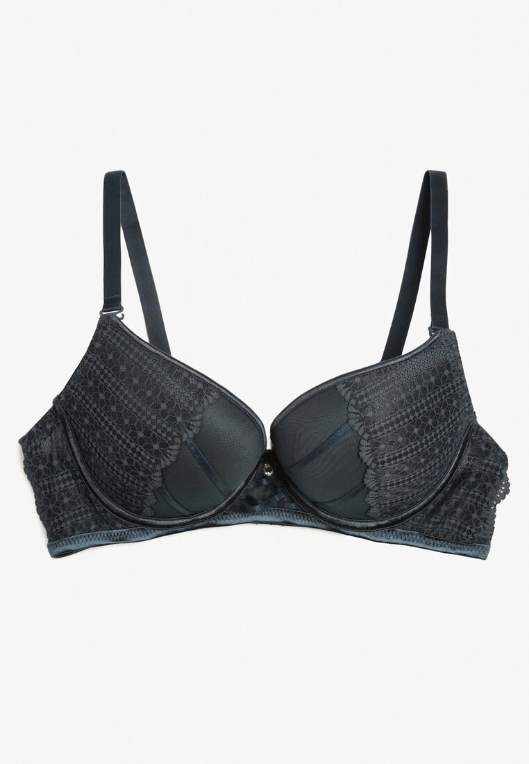  Sutien Verde închis Push Up Decorat cu Dantelă și Strasuri Topazia