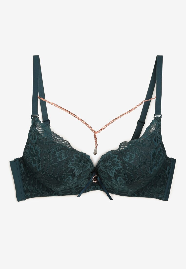  Sutien Verde închis Push-up Decorat cu lănțișor și cristal Brinanna