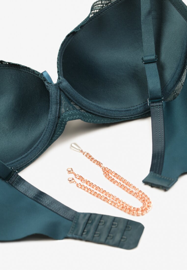  Sutien Verde închis Push-up Decorat cu lănțișor și cristal Brinanna