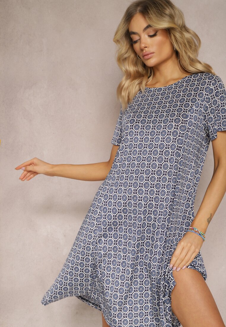 sweet&girl Rochie Albastră Evazată cu model ornamental din viscoză Oflia