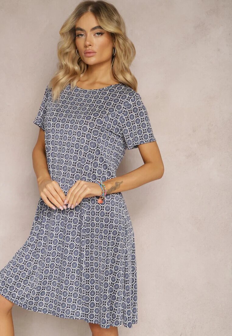sweet&girl Rochie Albastră Evazată cu model ornamental din viscoză Oflia