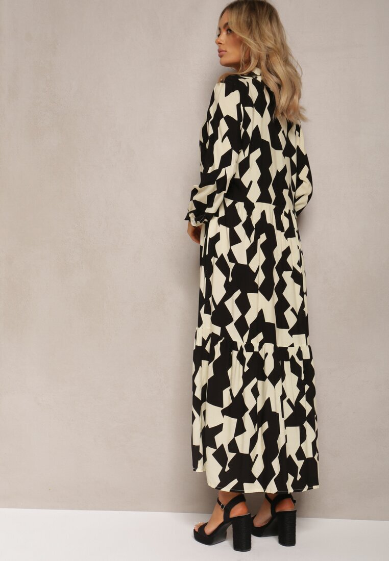 sweet&girl Rochie Bej-Negru tip cămașă Maxi cu Imprimeu Geometric Qerida
