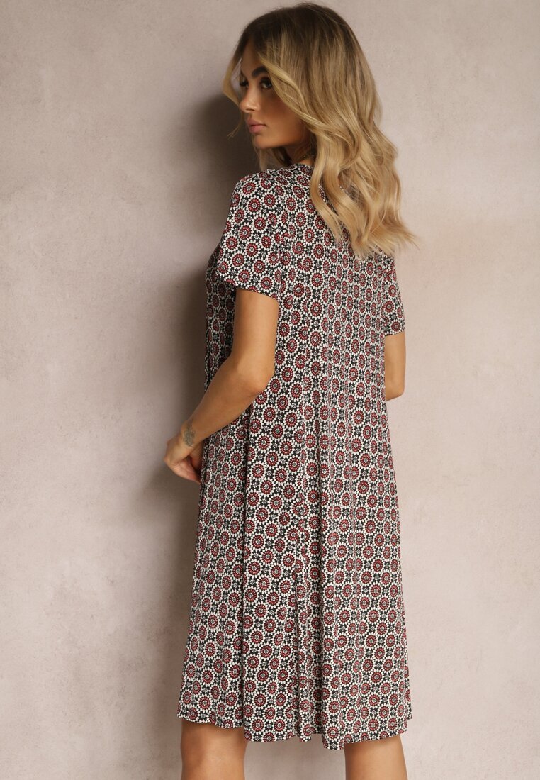 sweet&girl Rochie Cloș Negru-Bordo cu Model Ornamental din Viscoză Oflia
