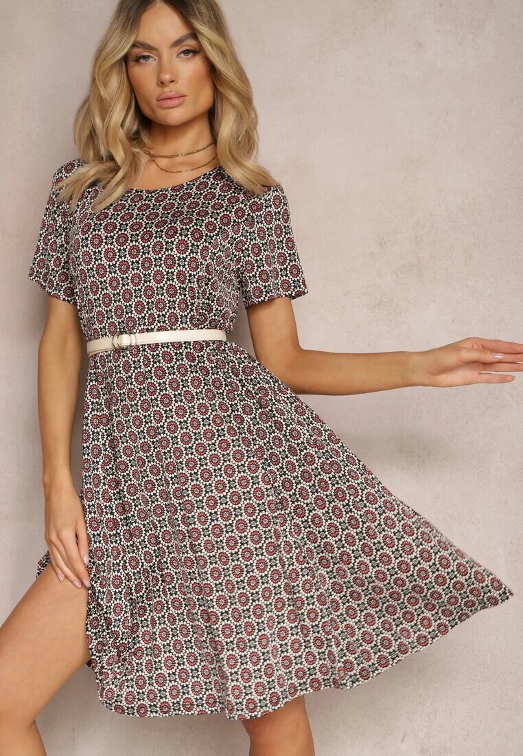 sweet&girl Rochie Cloș Negru-Bordo cu Model Ornamental din Viscoză Oflia
