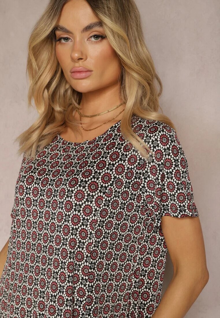 sweet&girl Rochie Cloș Negru-Bordo cu Model Ornamental din Viscoză Oflia