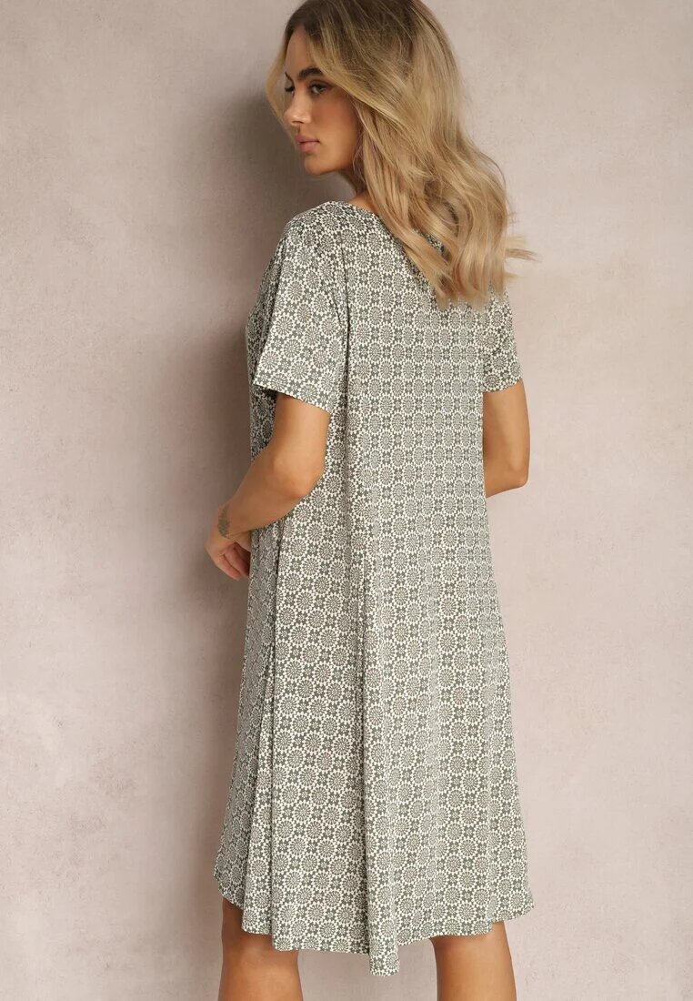 sweet&girl Rochie Evazată Verde-Bej cu model ornamental din viscoză Oflia