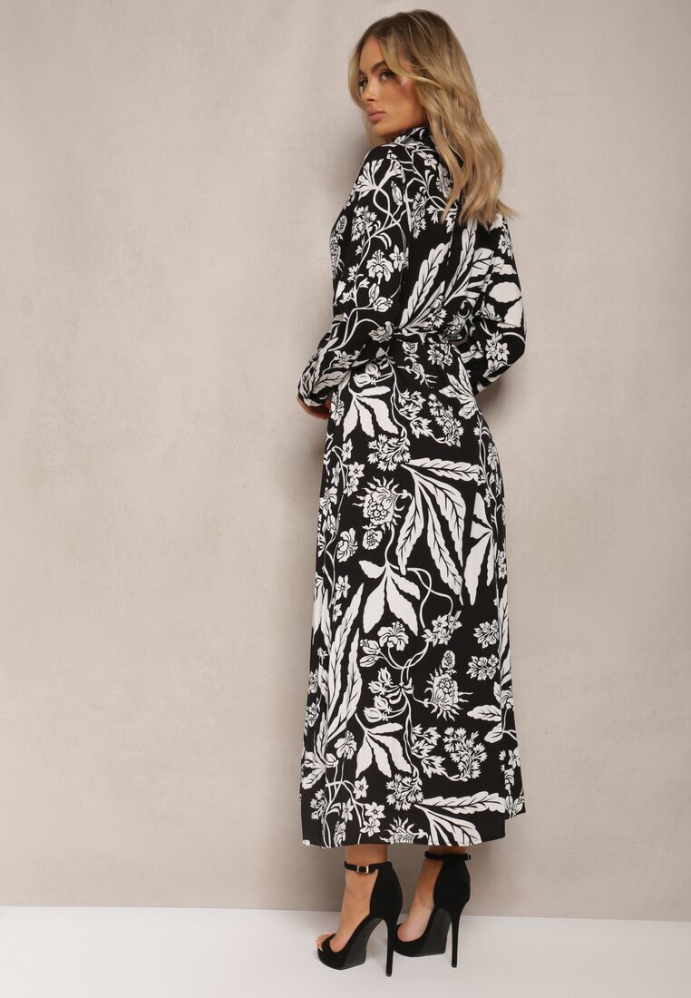 sweet&girl Rochie Negru-Alb Lungă tip Cămașă cu Model Floral Seraplle