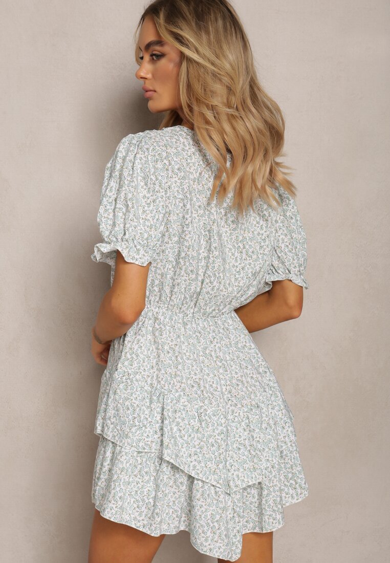 sweet&girl Rochie Scurtă Alb-Verde De vară cu elastic în talie și volane Jasimra