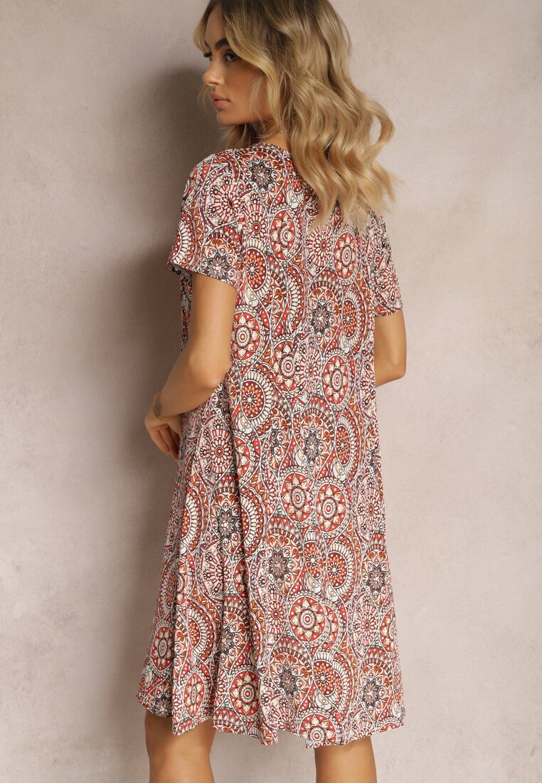 sweet&girl Rochie scurtă portocalie în stil Boho din viscoză elastică cu mâneci scurte Ailoni