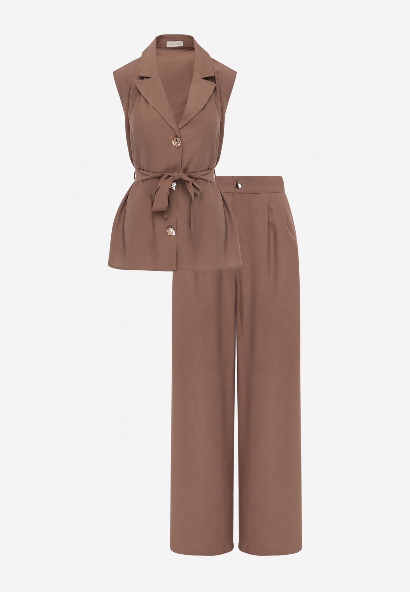 sweet girl Set de costum din bumbac și in pantaloni wide leg și vestă Veliara Maro