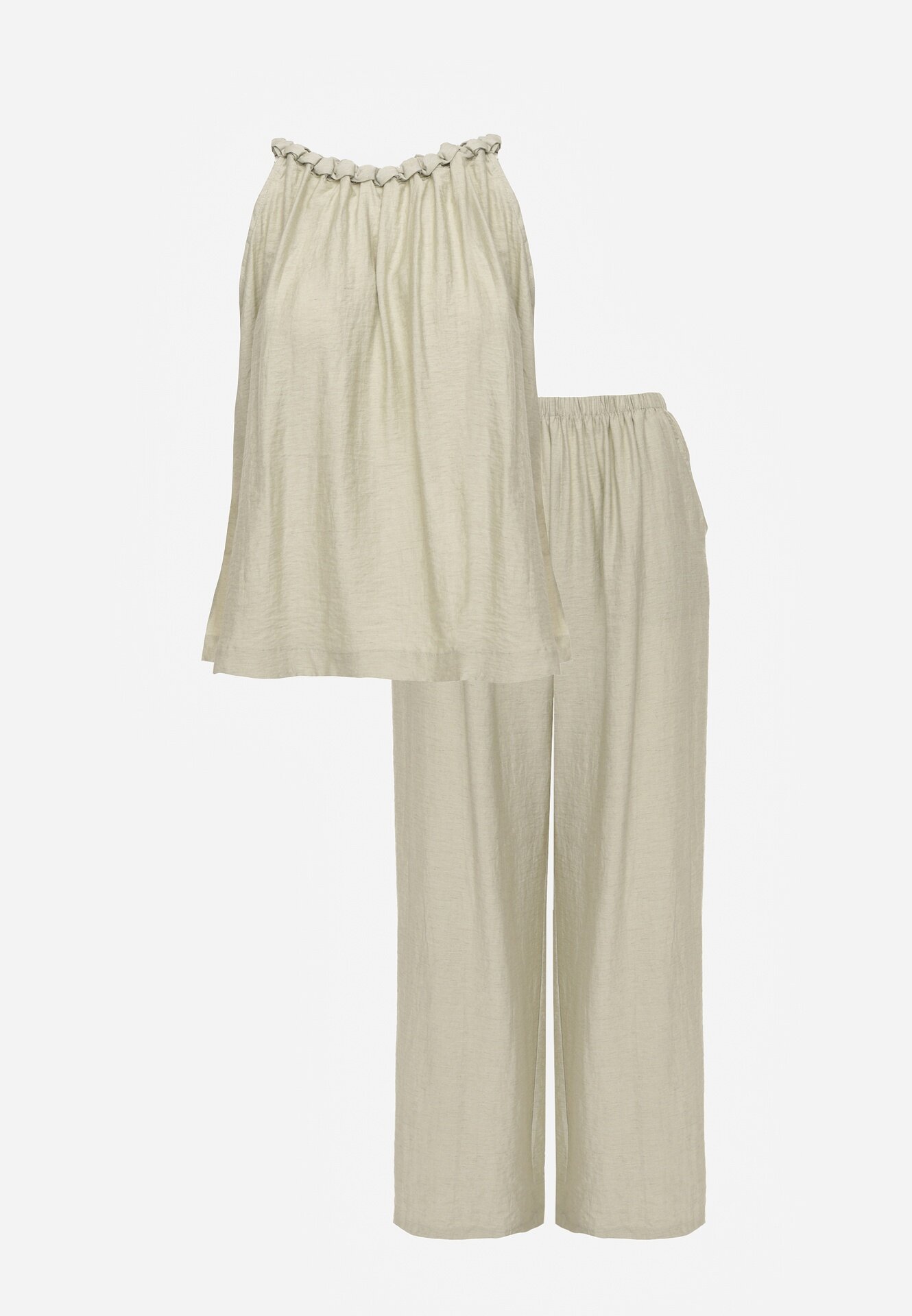 sweet girl Set de vară din in și bumbac pantaloni și bluză cu aplicație împletită Pofiros Verde