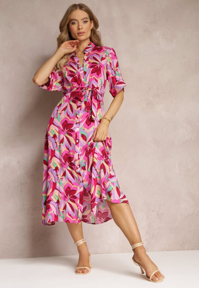 sweewe Rochie cămașă fucsia din vâscoză și cu cordon Batin