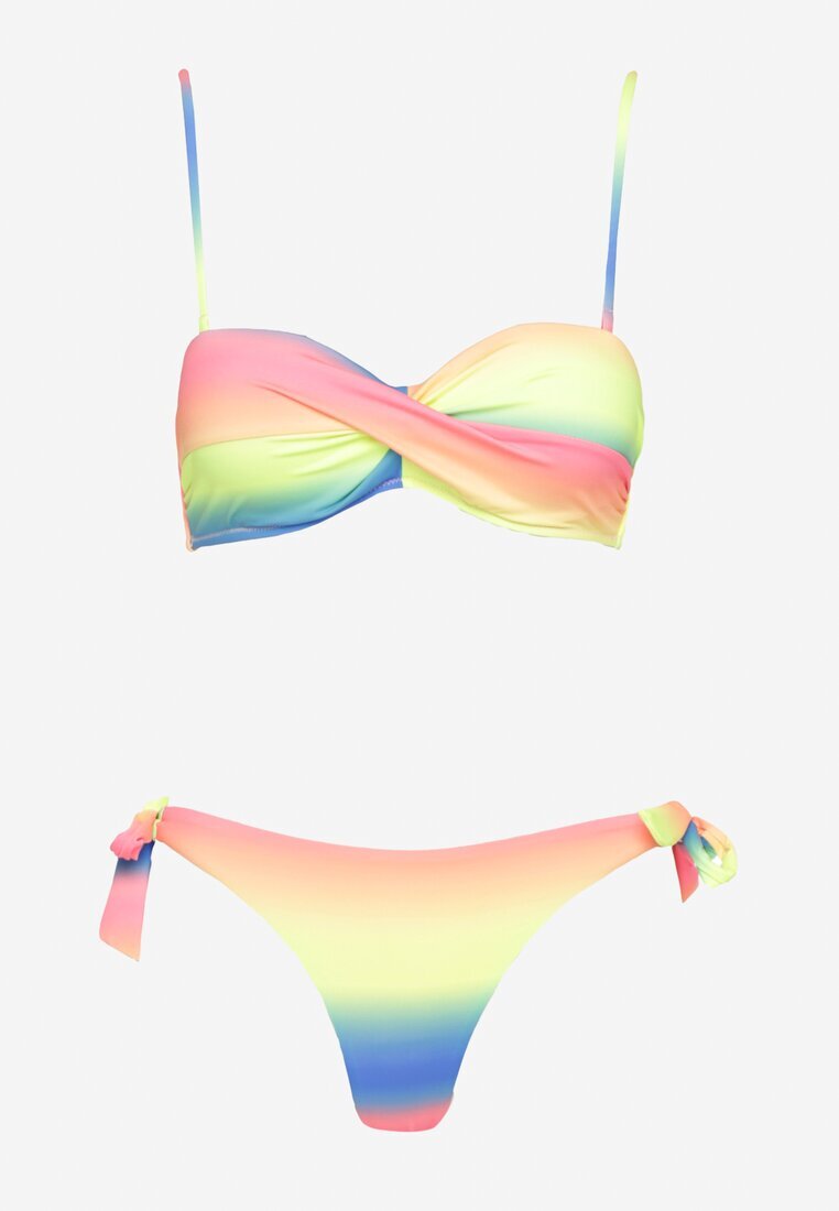 swest Bikini Albastru-Galben Chiloți Tip Slip și Sutien cu încrețituri cu model geometric Kinnira