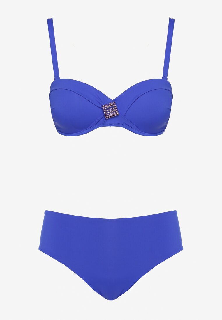 swest Bikini Albastru Sutien Decorat cu Aplicație Geometrică și Chiloți Slip Kinrina