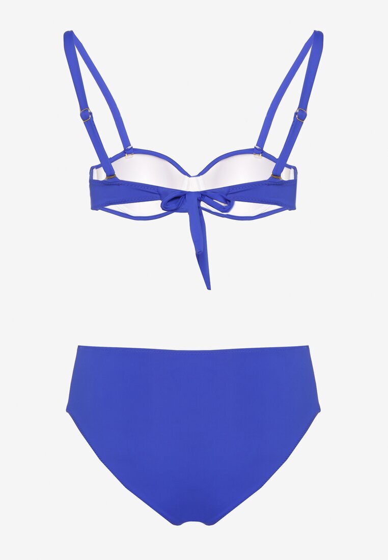 swest Bikini Albastru Sutien Decorat cu Aplicație Geometrică și Chiloți Slip Kinrina