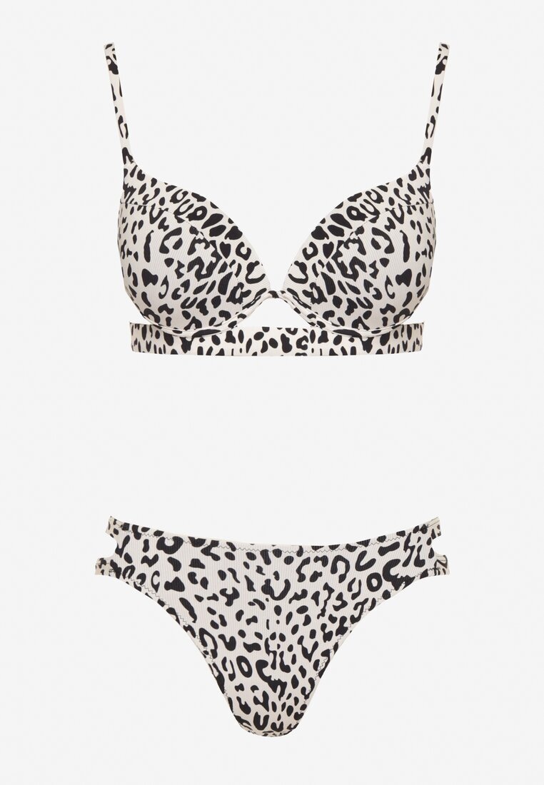 swest Bikini Bej deschis cu model de leopard Sutien și slip cu decupaje Savrienne