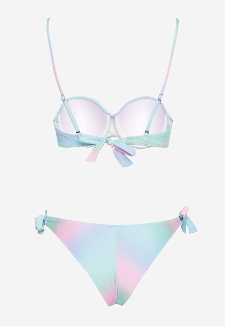 swest Bikini Chiloți tip slip și Sutien Albastru deschis cu Încrețituri cu Imprimeu Geometric Kinnira