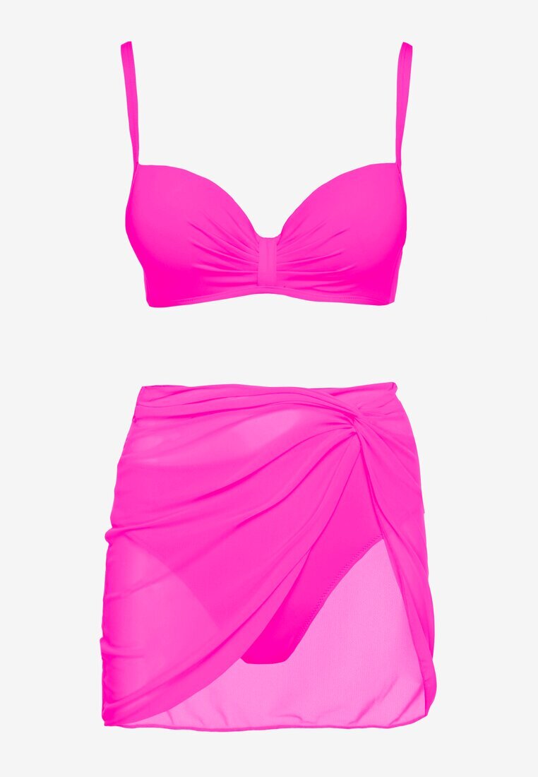 swest Bikini Fucsia Chiloți Tip Slip Sutien Încrețit și Pareo Natovena