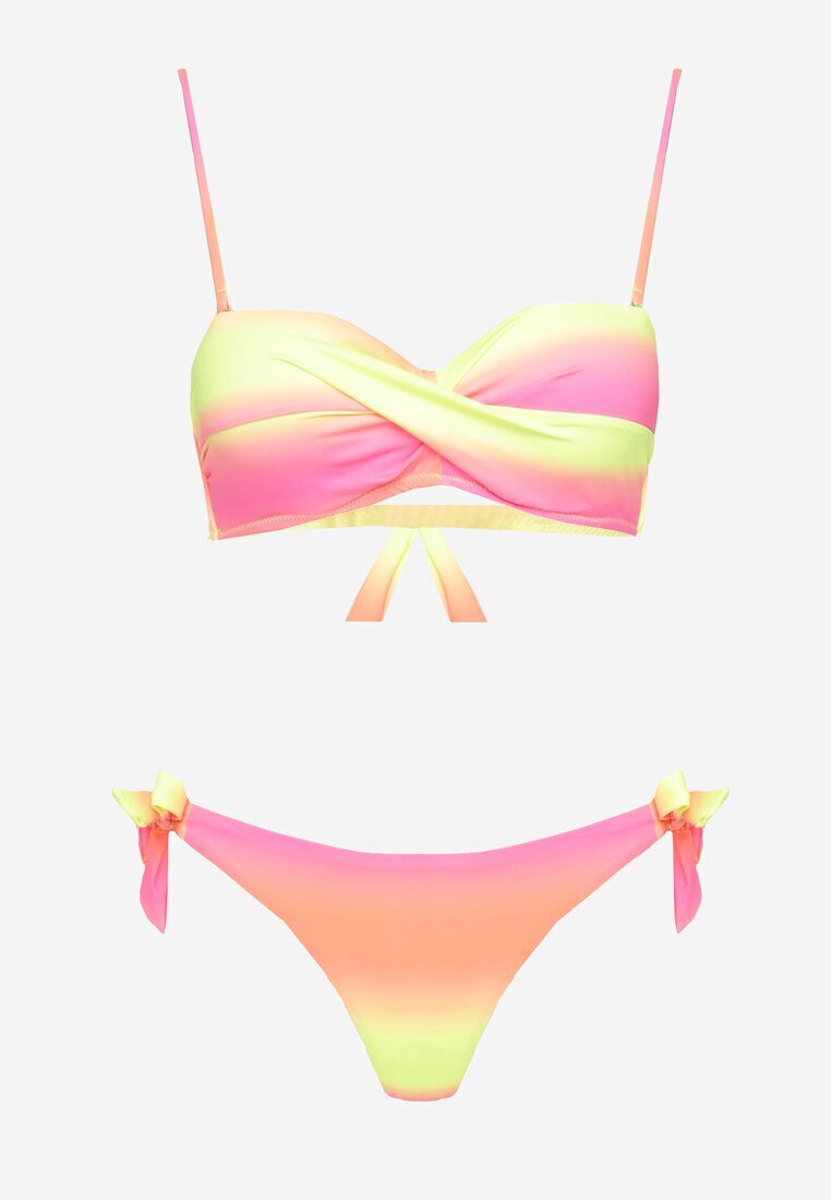 swest Bikini Fucsia Slip și Sutien cu drapaje cu model geometric Kinnira