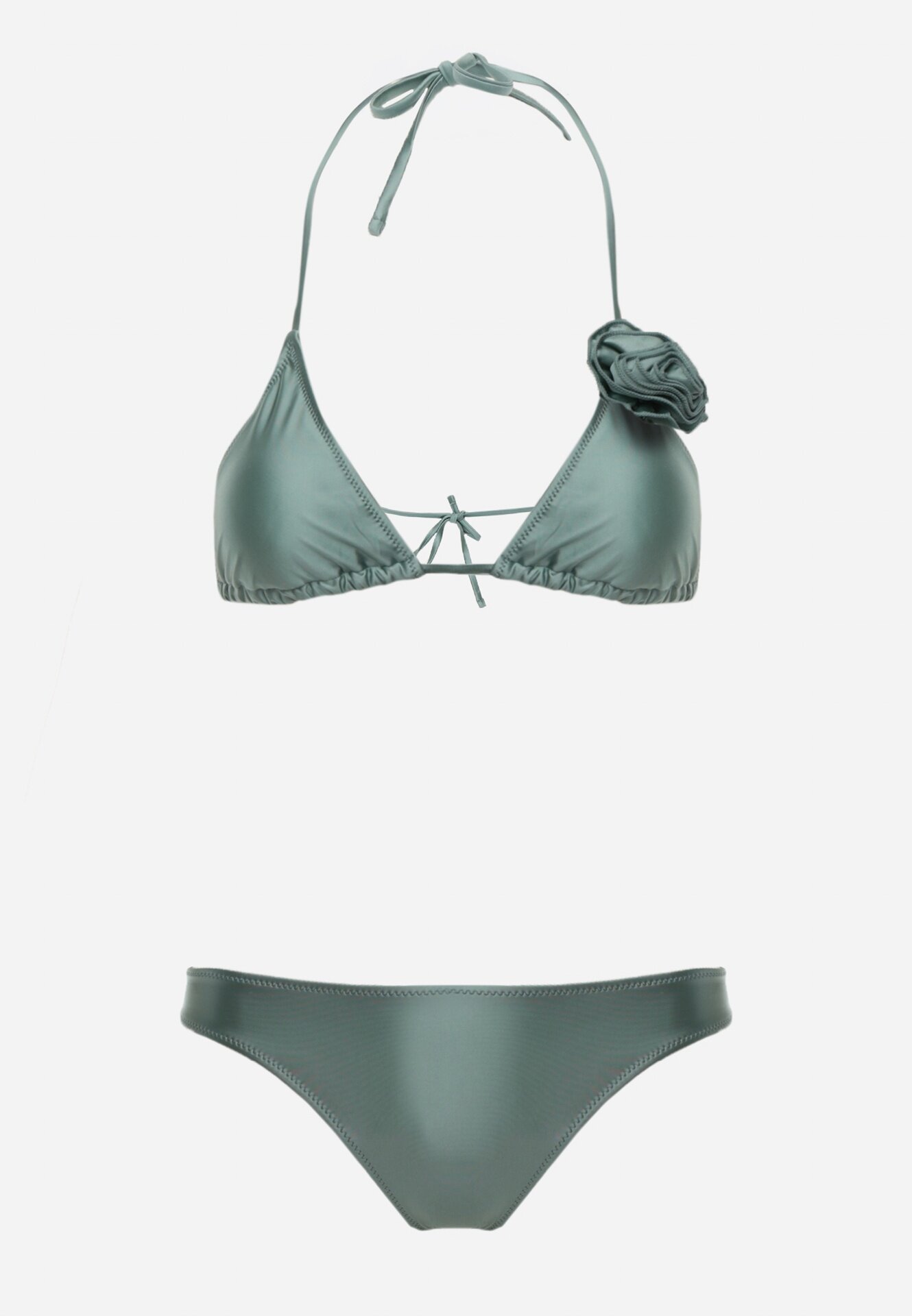 swest Bikini Minimalist Verde deschis Sutien cu legături cu floare 3D și chiloți figă Evaris