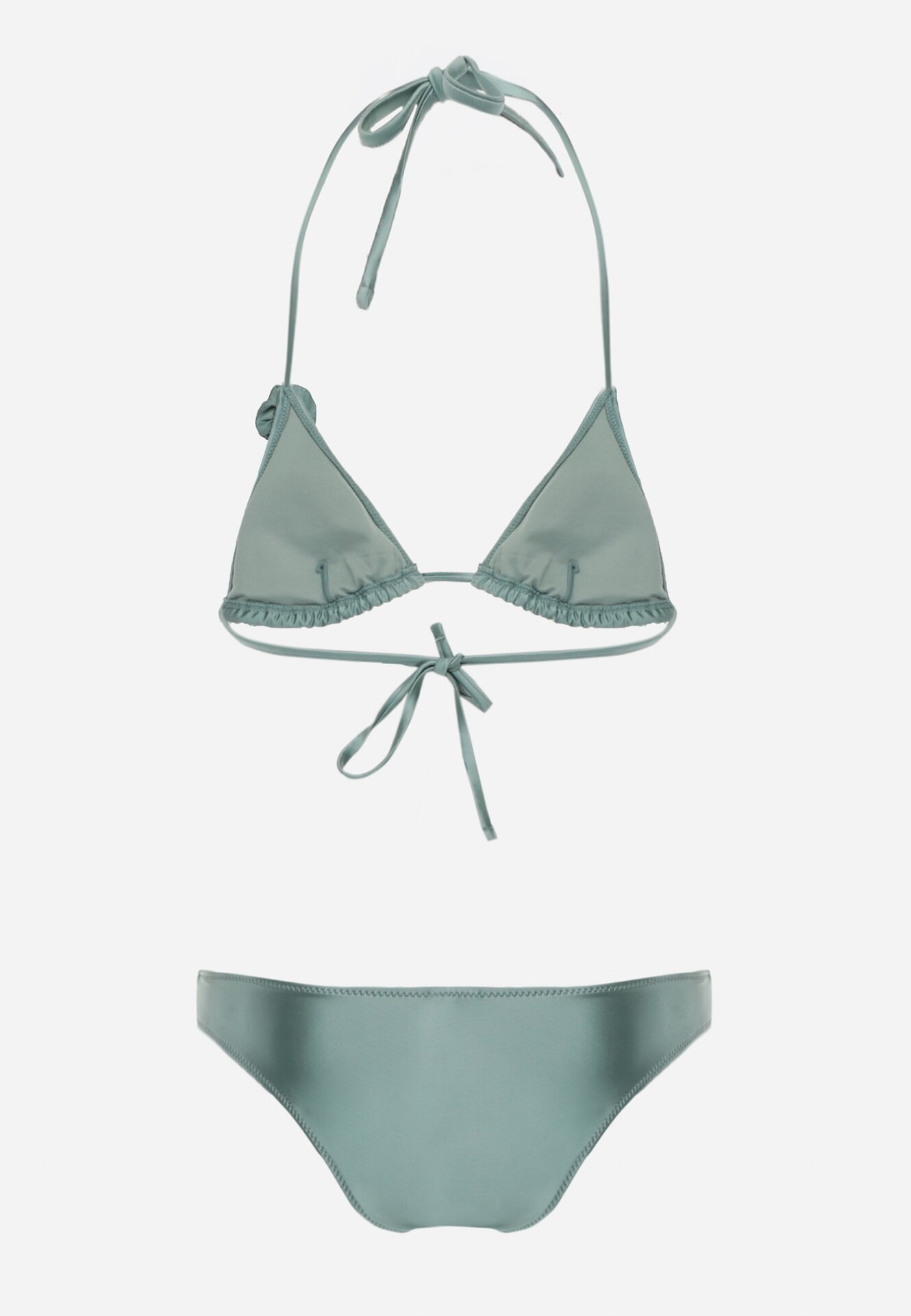 swest Bikini Minimalist Verde deschis Sutien cu legături cu floare 3D și chiloți figă Evaris