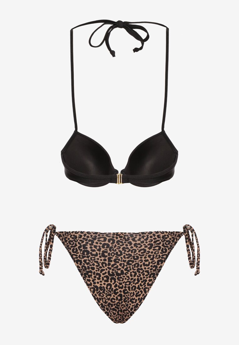 swest Bikini Negru-Bej cu legături Sutien Halter și Chiloți Savadine