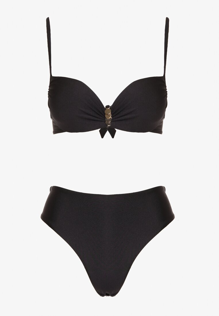 swest Bikini Negru Chiloți slip și Sutien cu Decorație Metalică Kinalenna