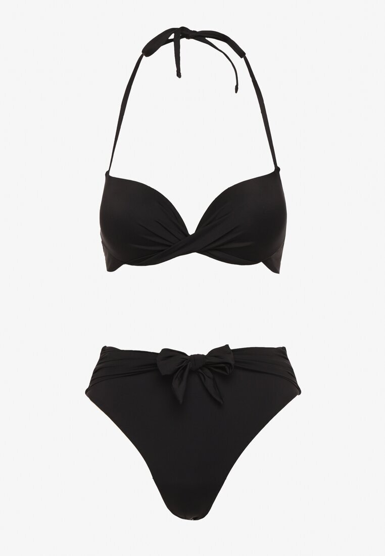 swest Bikini Negru Chiloți Tanga și Sutien Decorate cu Șnur Saniorie