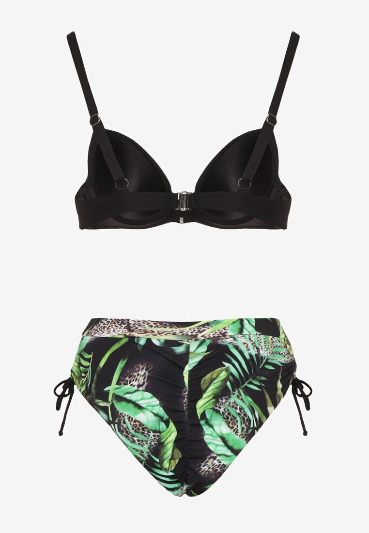 swest Bikini Negru cu Motiv Floral Sutien și Chiloți tip figă cu încrețituri Sadorene
